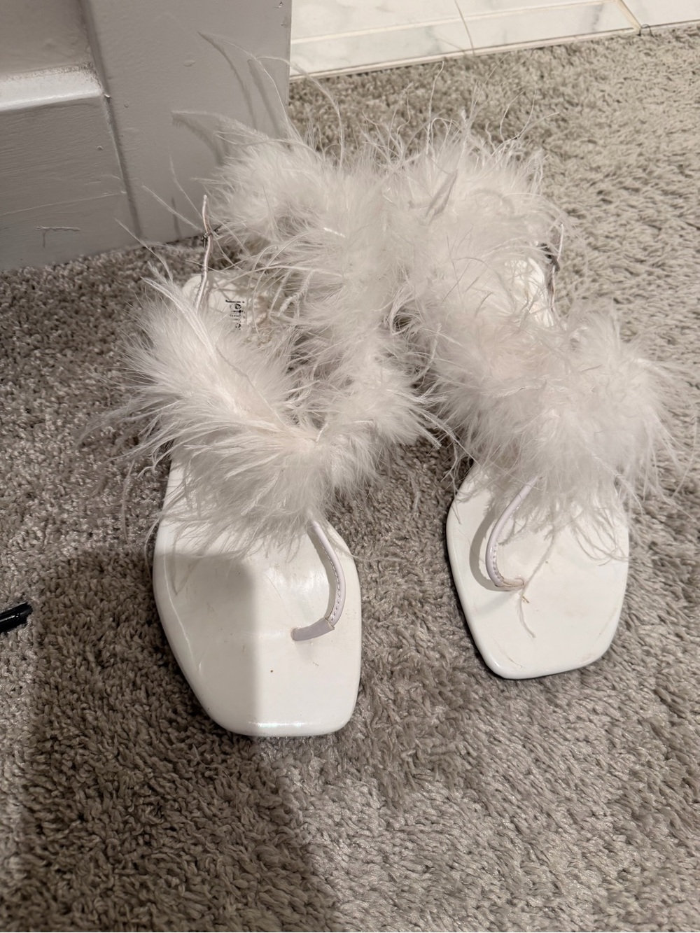 Jeffrey Campbell White Feather Trim Women's Sandals